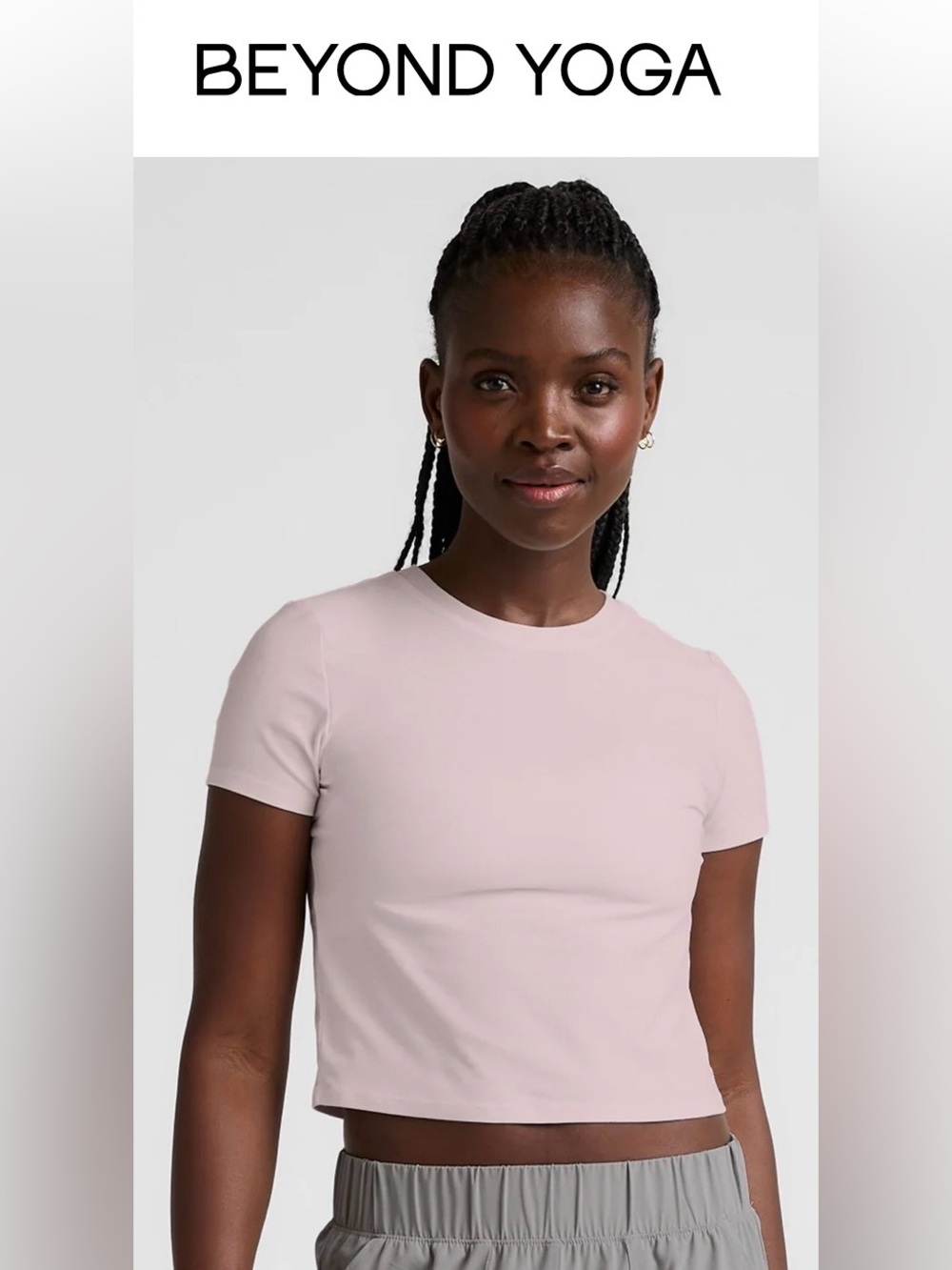 NWT- Beyond Yoga Women’s pale Pink Heather Featherweight Cropped Tee